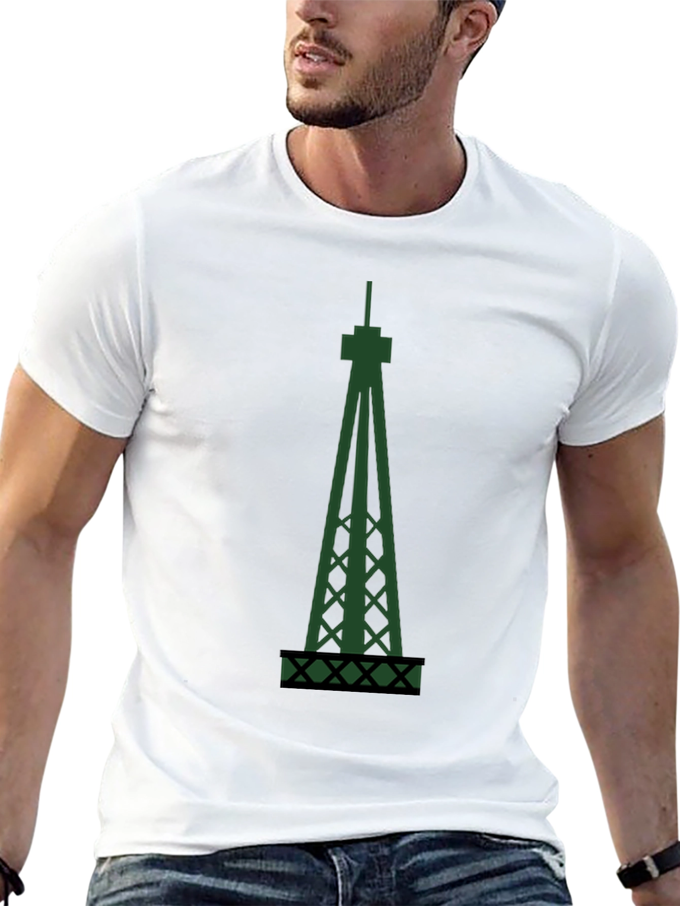 Green Derrick T-Shirt - Stylish Oil Rig Design