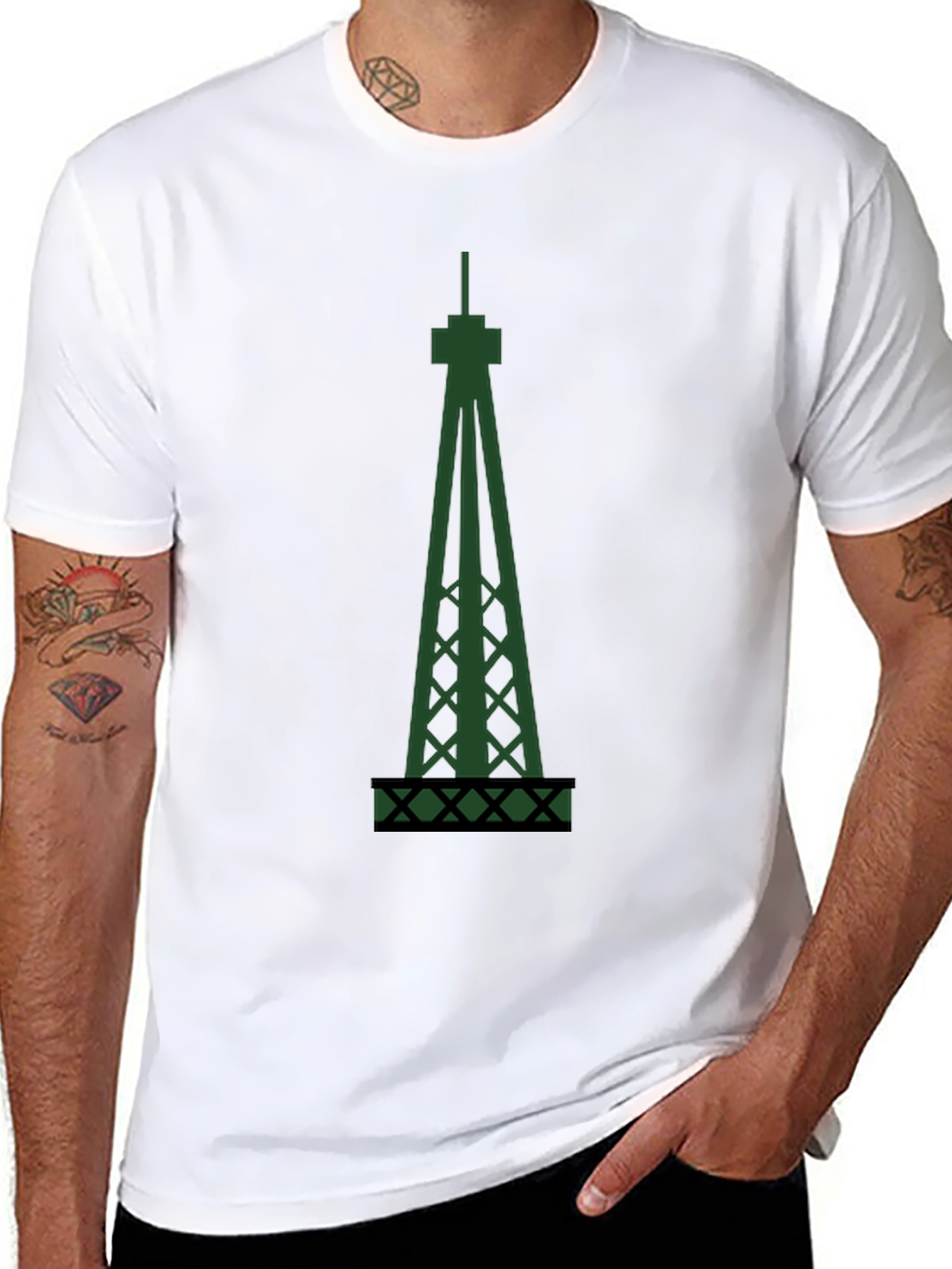 Green Derrick T-Shirt - Stylish Oil Rig Design
