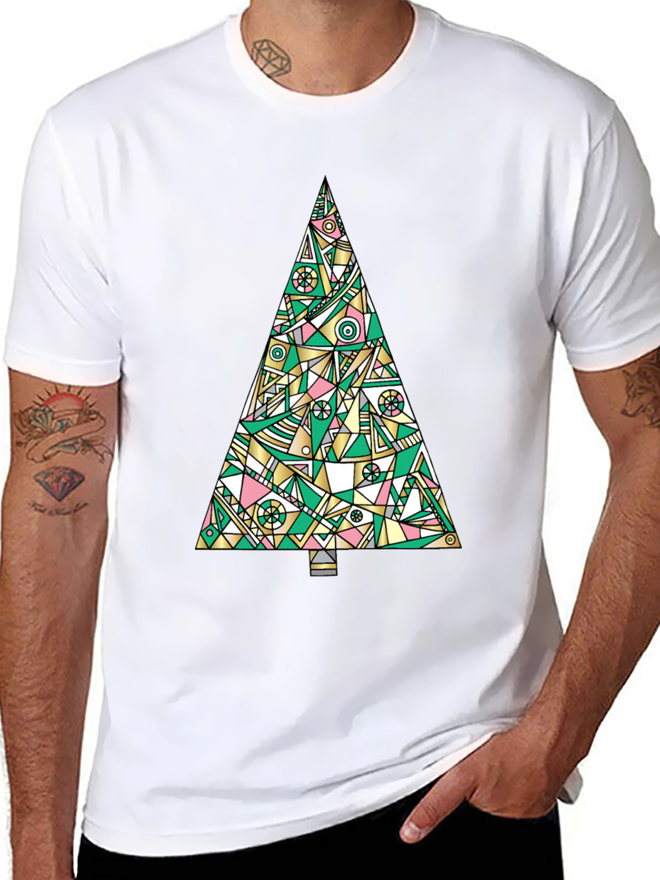 Abstract Christmas Tree Graphic Tee - Black
