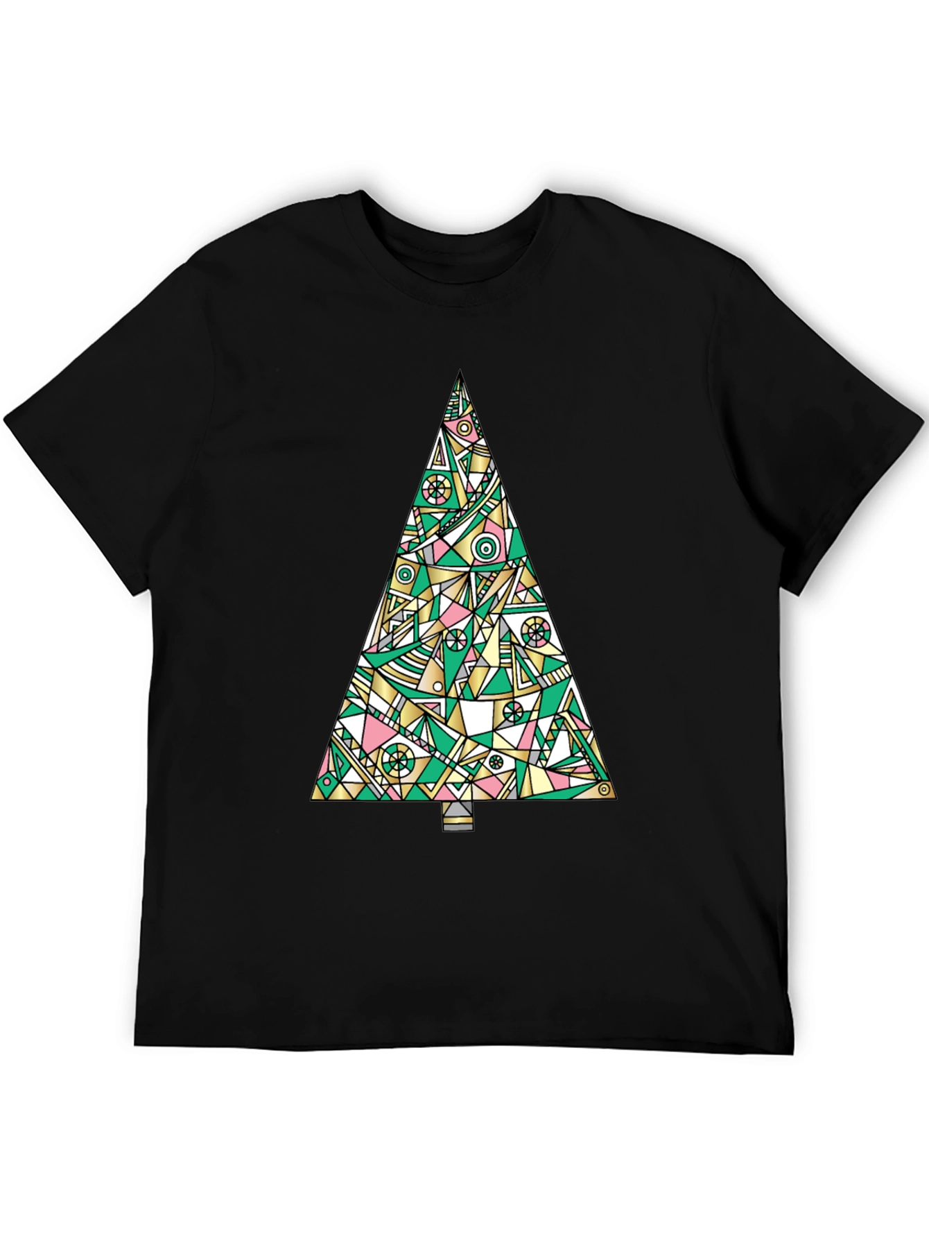 Abstract Christmas Tree Graphic Tee - Black