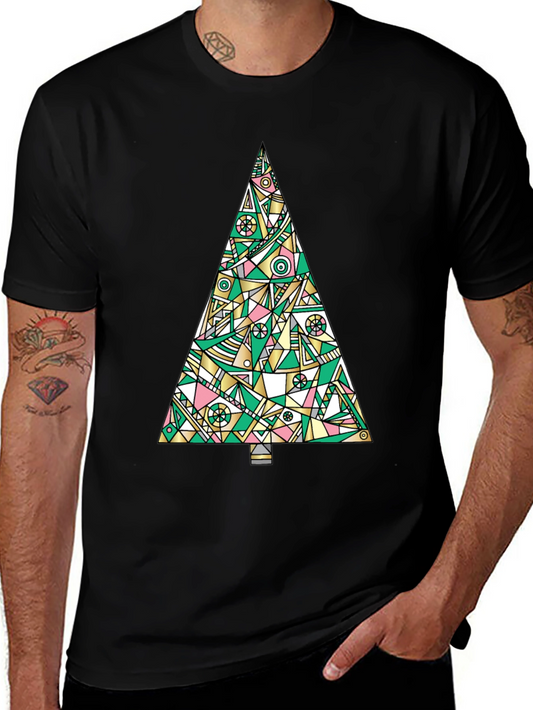 Abstract Christmas Tree Graphic Tee - Black