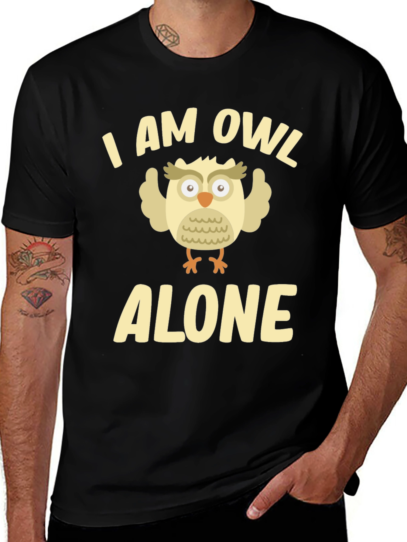 I Am Owl Alone Black Graphic T-Shirt