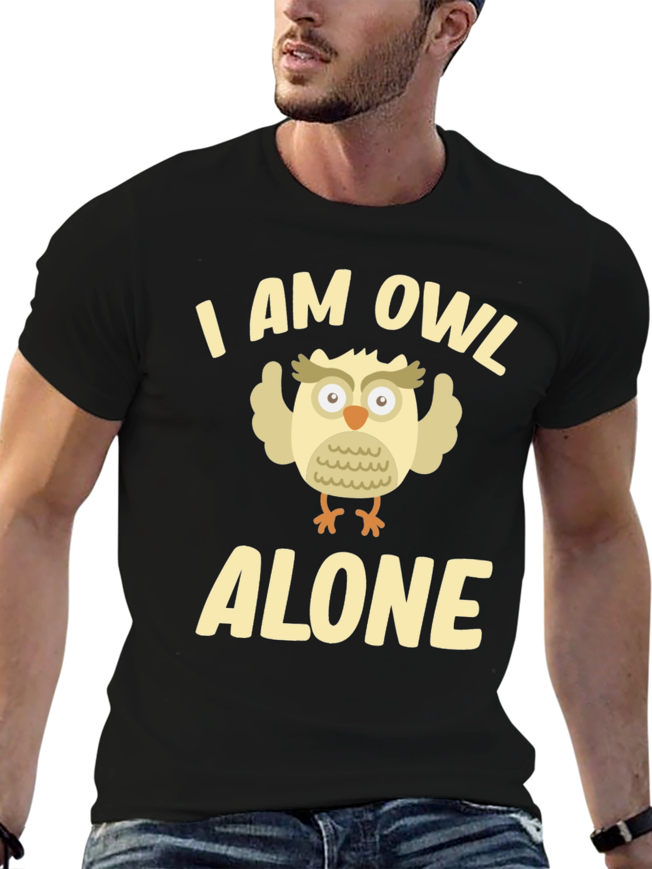 I Am Owl Alone Black Graphic T-Shirt