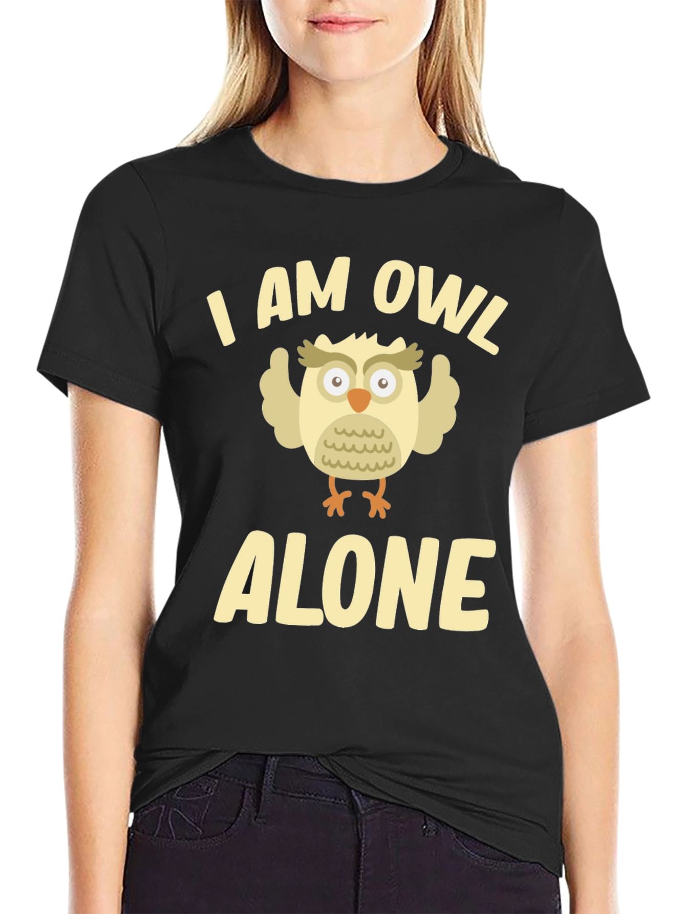 I Am Owl Alone Black Graphic T-Shirt