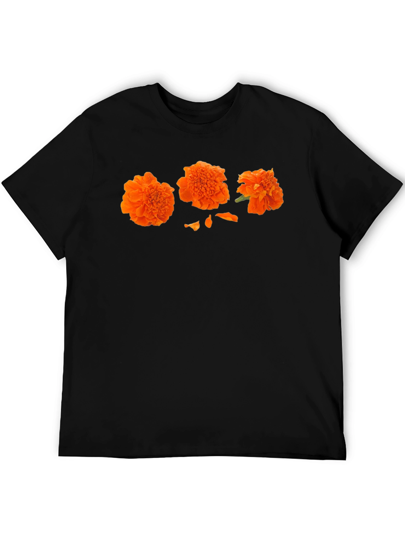 Orange Flower Print Black T-Shirt - Casual Style