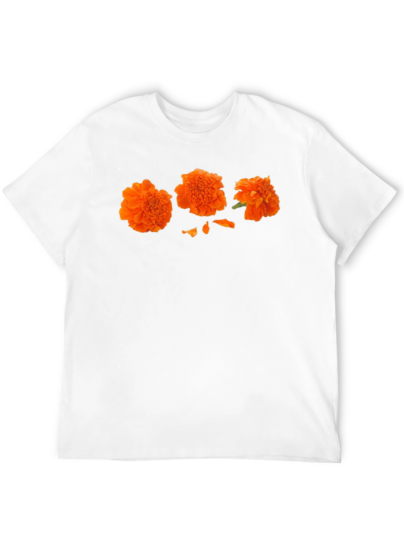 Orange Flower Print Black T-Shirt - Casual Style