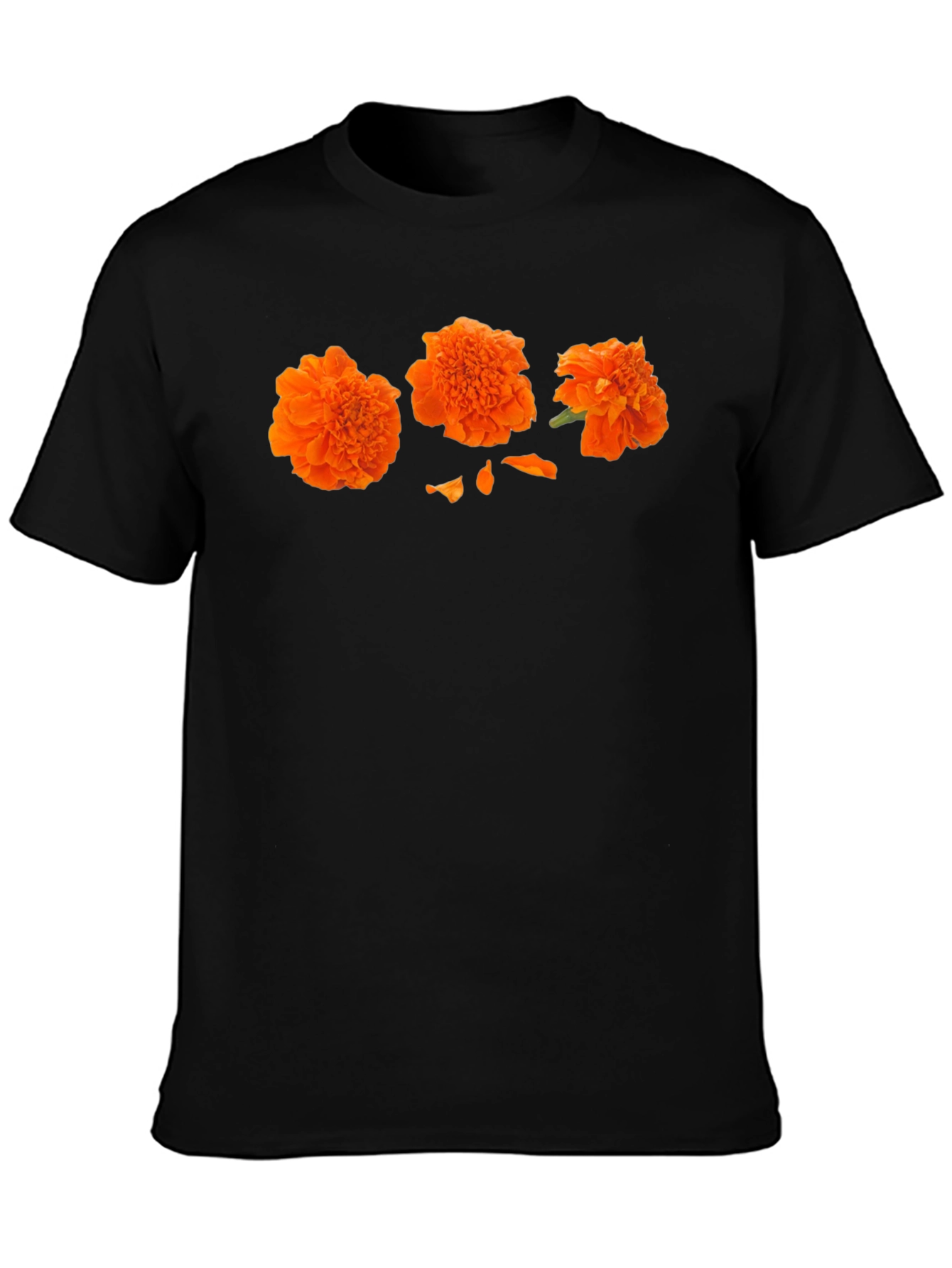 Orange Flower Print Black T-Shirt - Casual Style