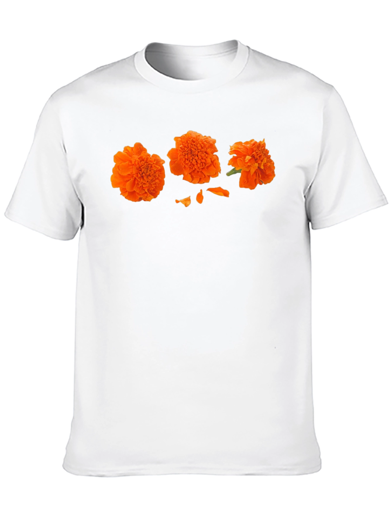 Orange Flower Print Black T-Shirt - Casual Style