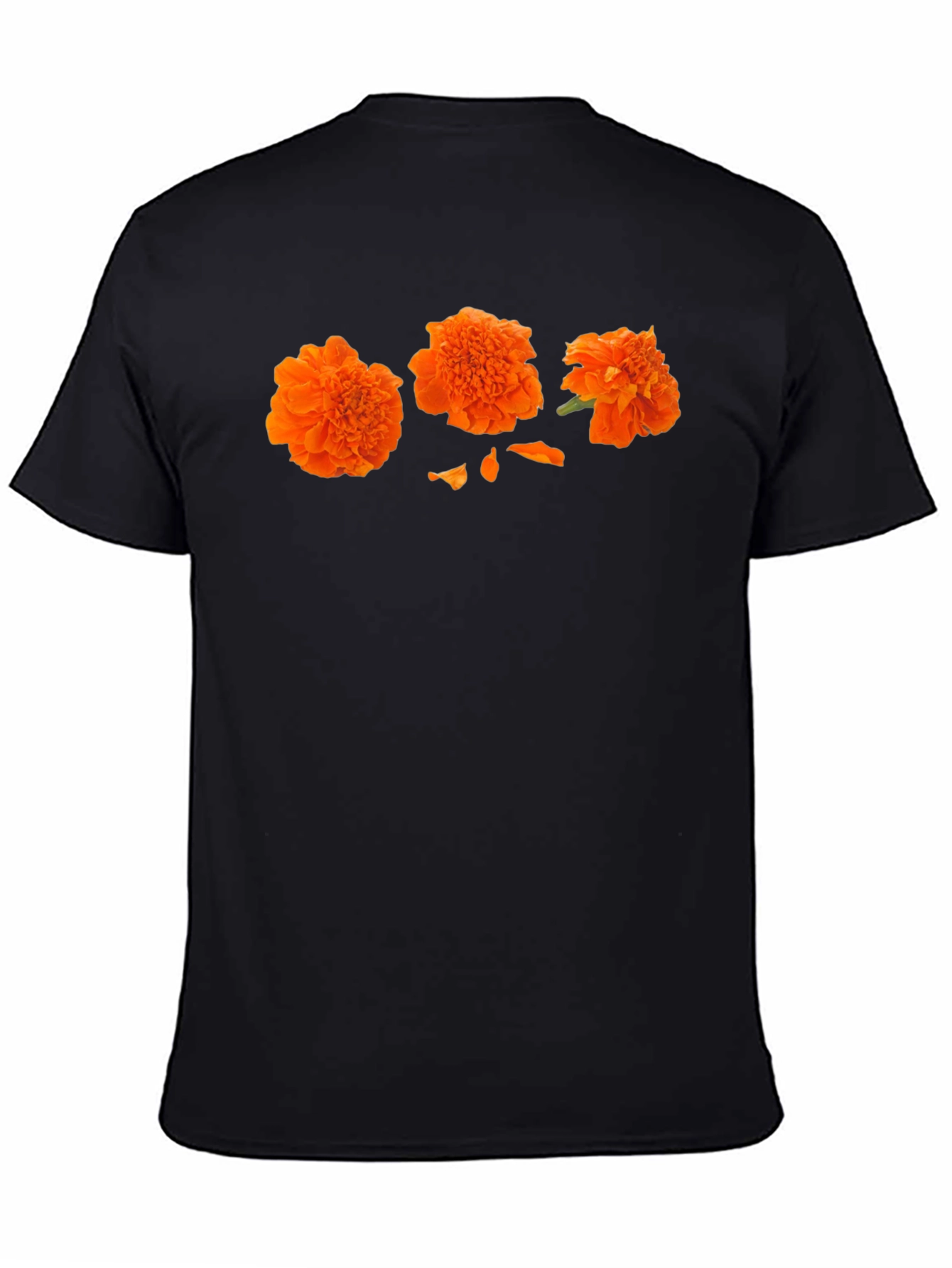 Orange Flower Print Black T-Shirt - Casual Style