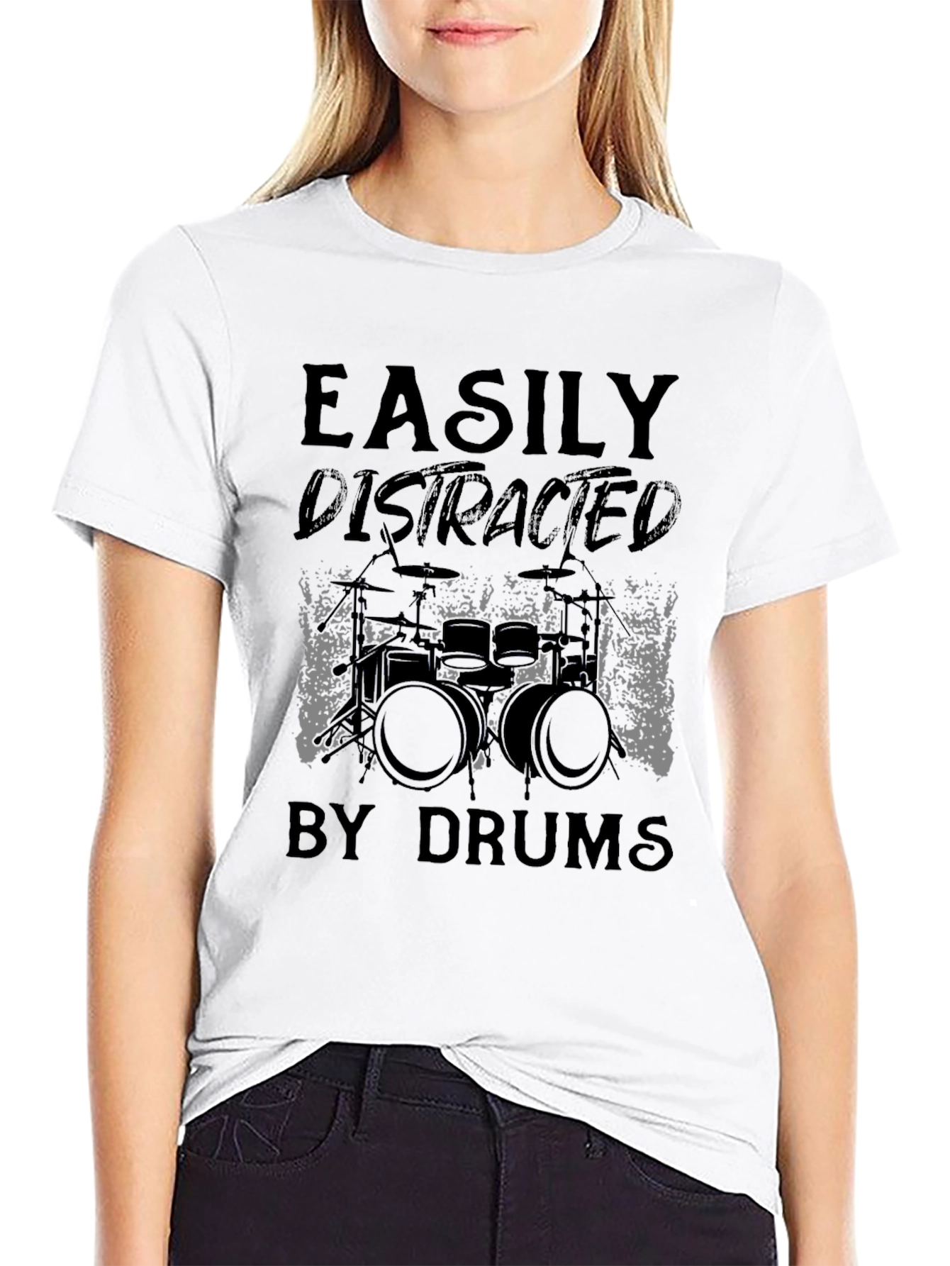 Easily Distracted By Drums Graphic Tee - Black