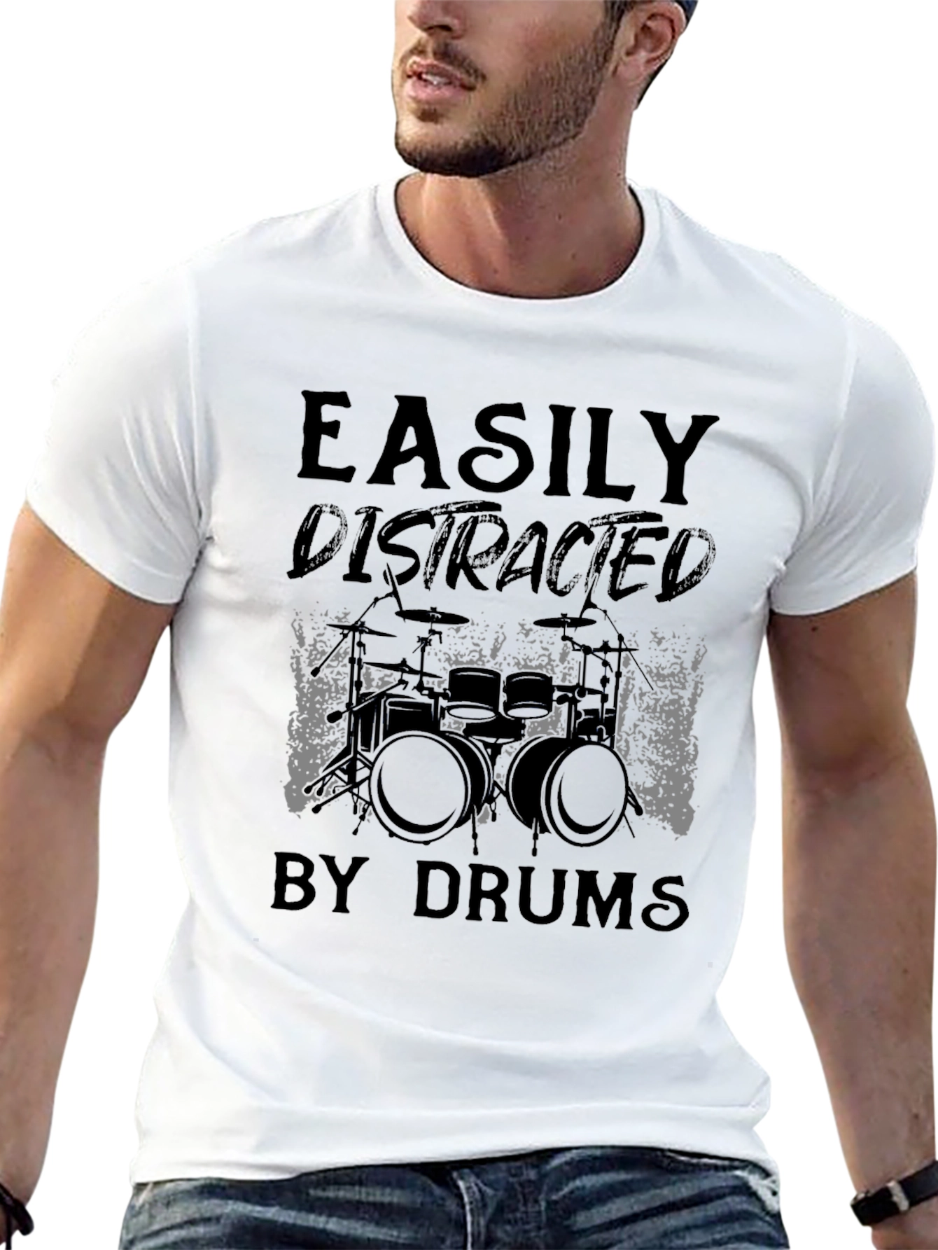 Easily Distracted By Drums Graphic Tee - Black