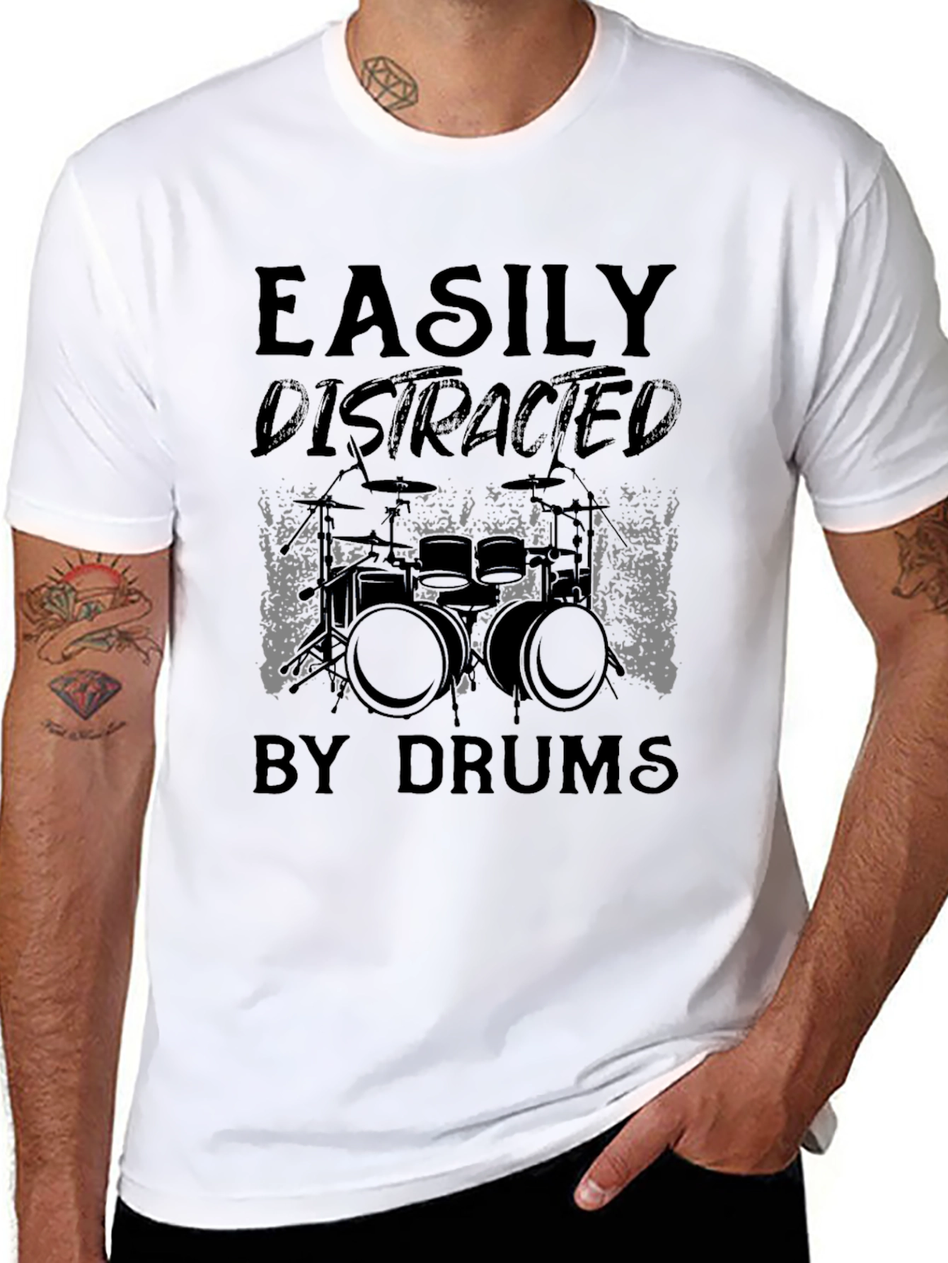 Easily Distracted By Drums Graphic Tee - Black