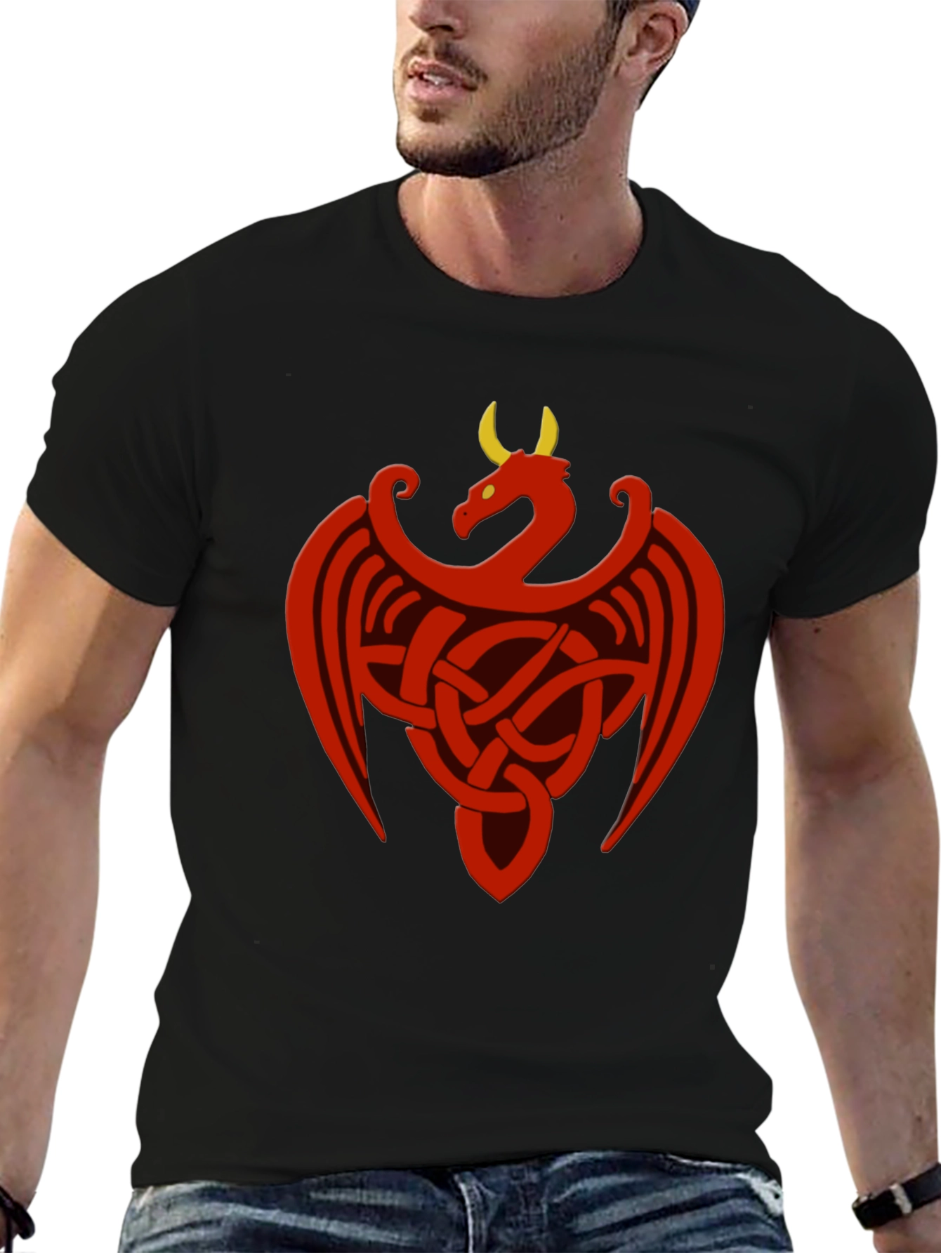 Celtic Dragon Knot Graphic Tee - Black Cotton Shirt