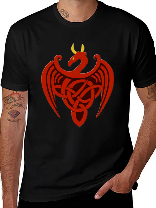 Celtic Dragon Knot Graphic Tee - Black Cotton Shirt