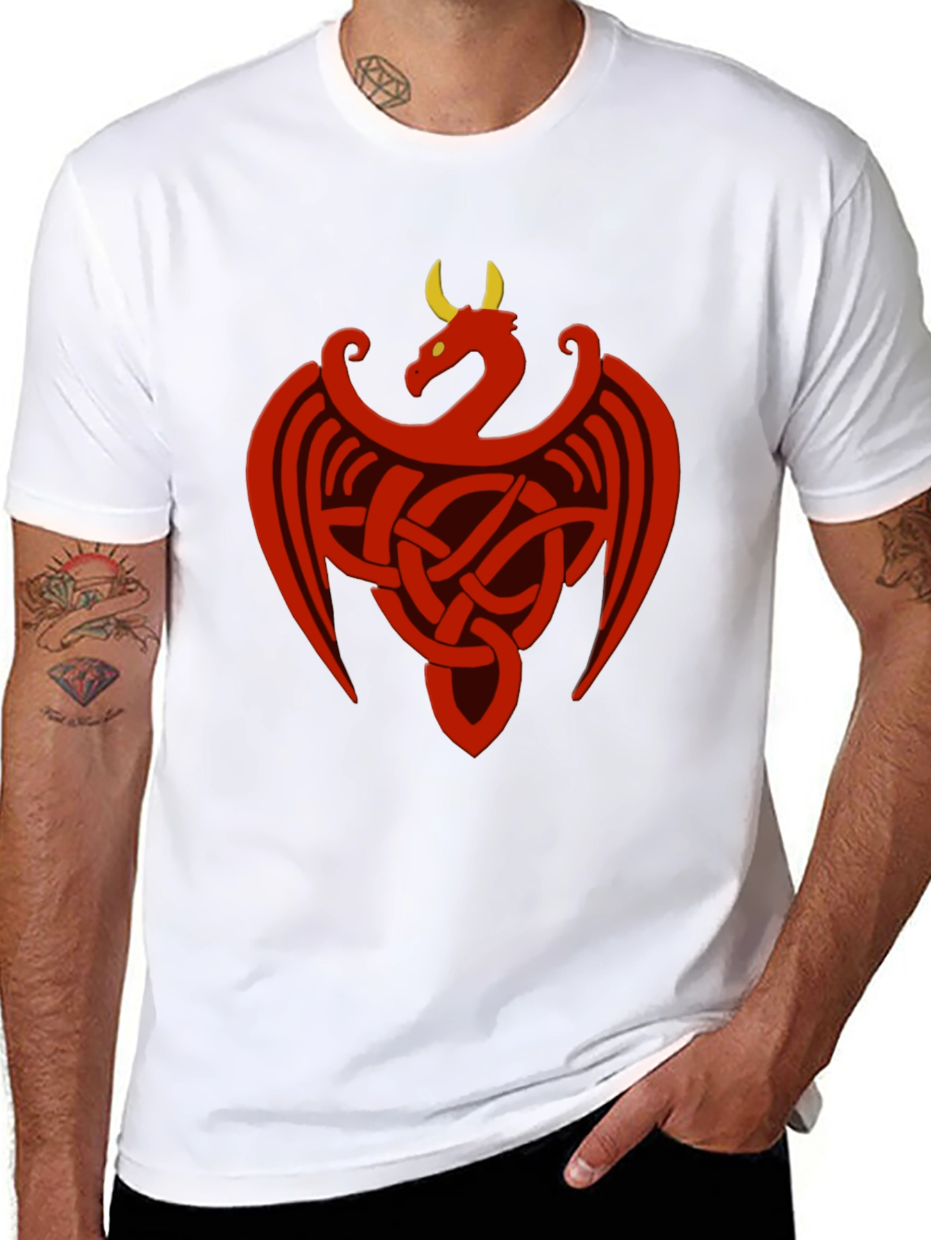 Celtic Dragon Knot Graphic Tee - Black Cotton Shirt