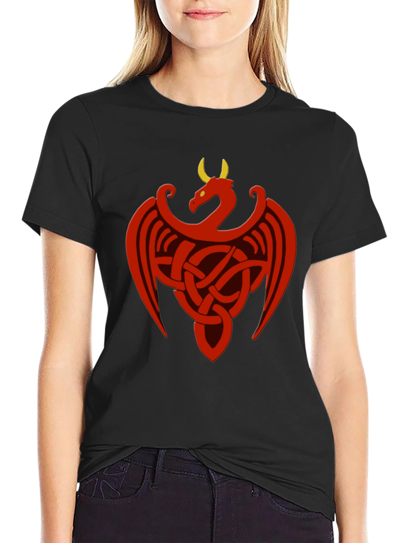 Celtic Dragon Knot Graphic Tee - Black Cotton Shirt