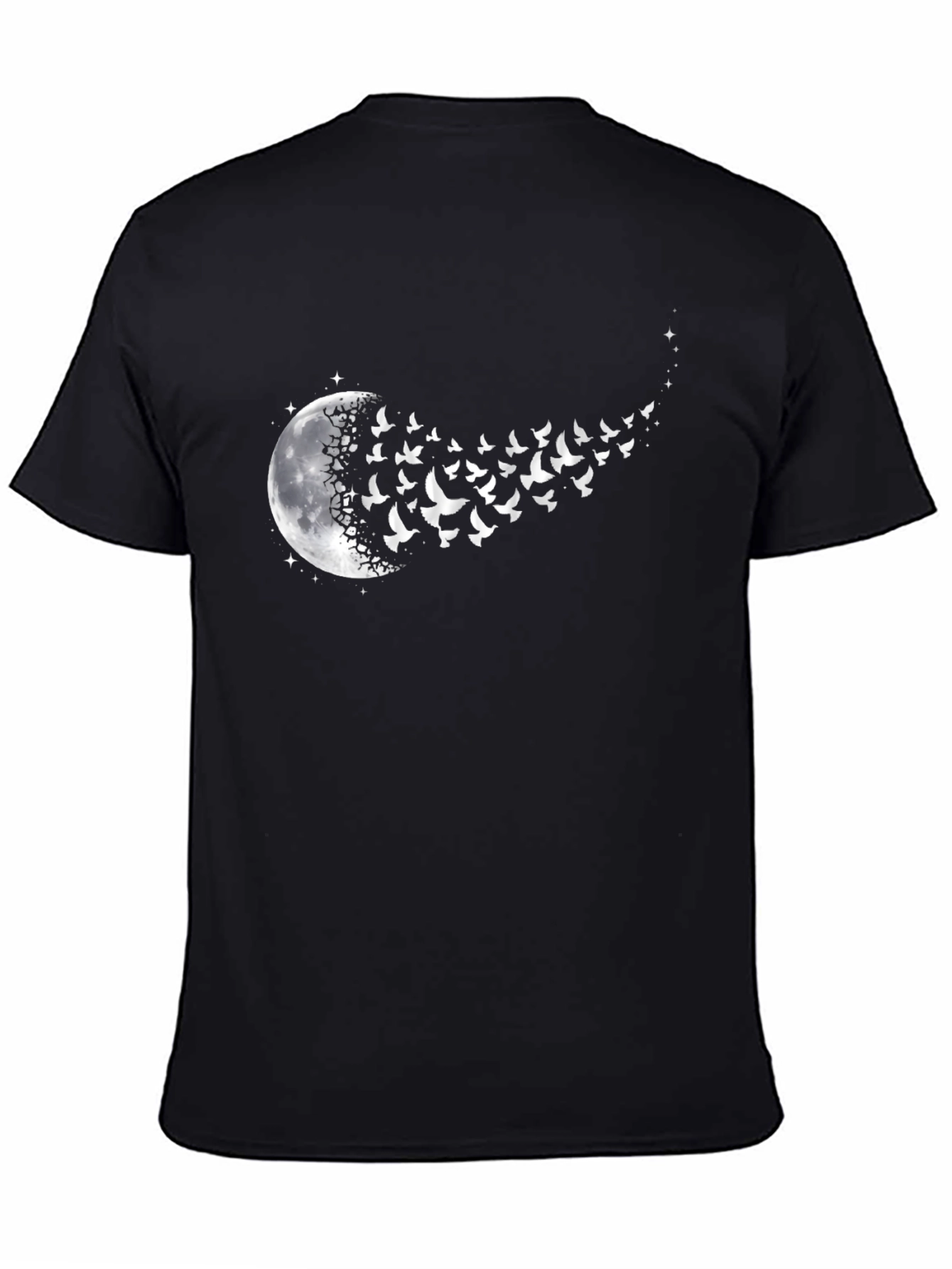 Moon and Birds Graphic Black T-Shirt