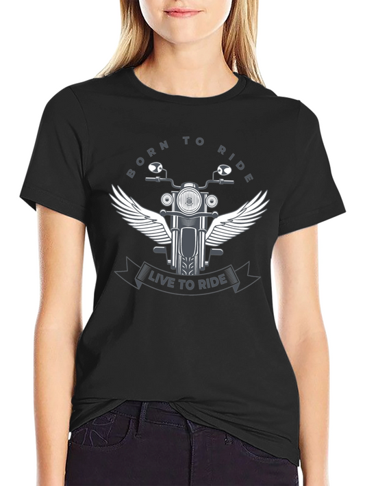 Born to Ride Graphic Tee - Motorcycle Wings Design