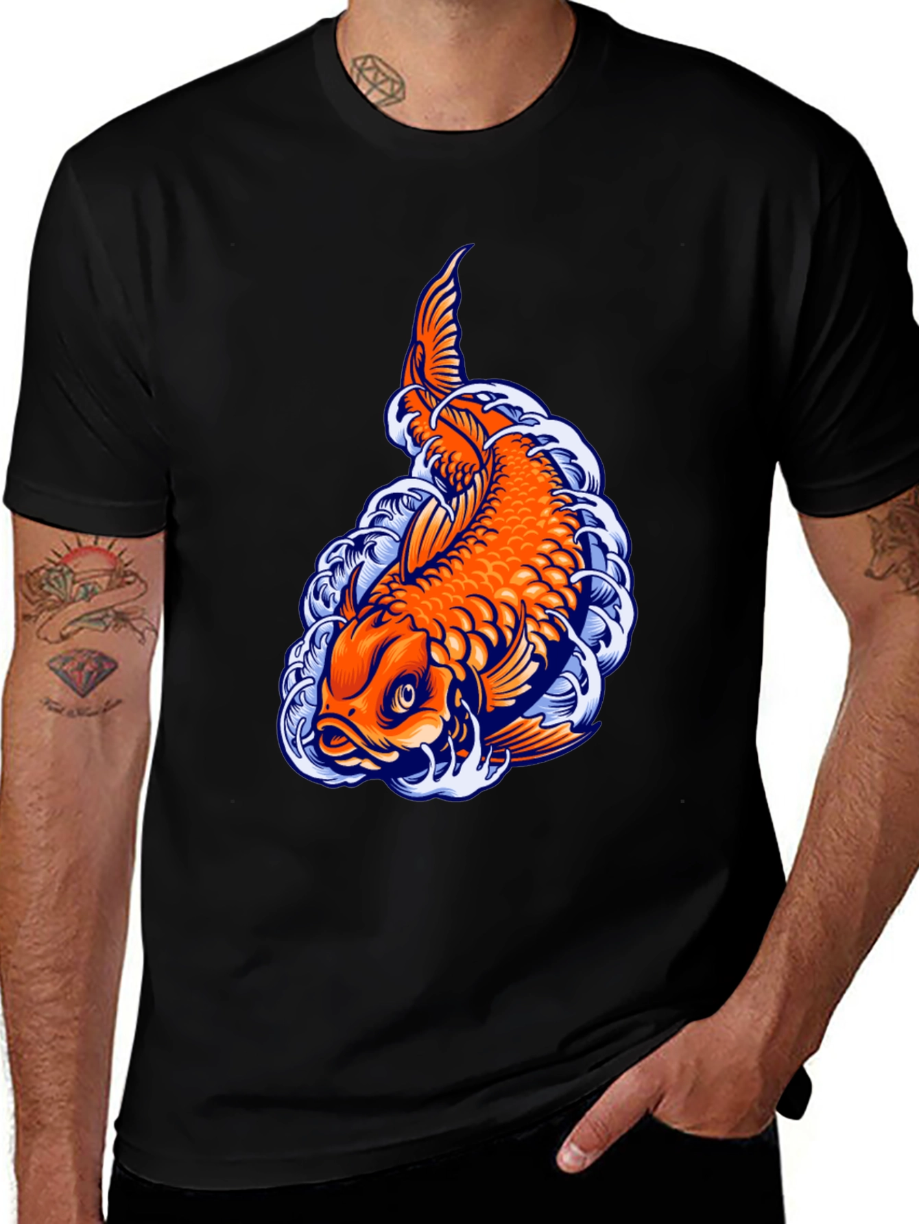 Koi Fish Graphic Tee - Unique Black T-Shirt
