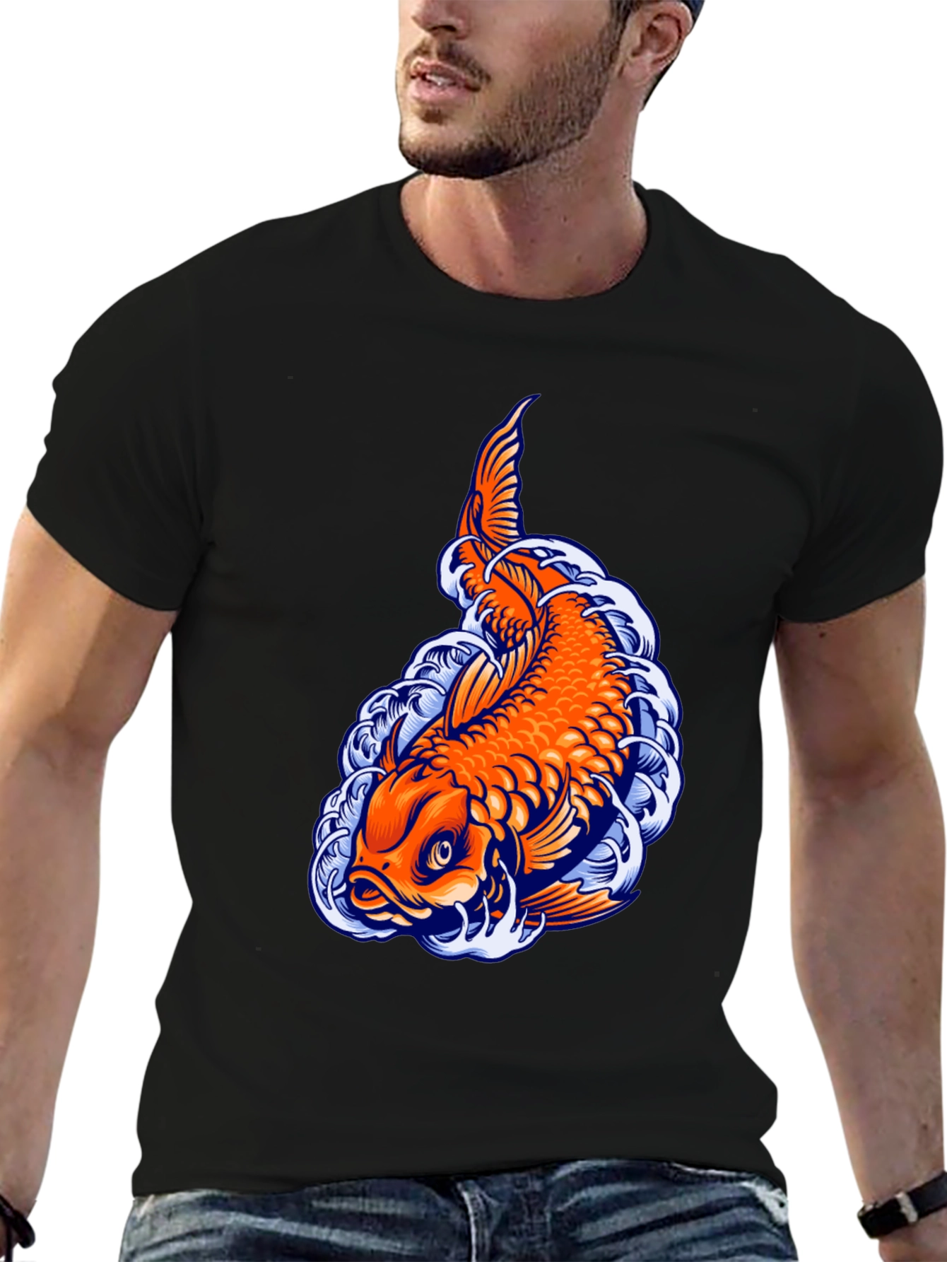 Koi Fish Graphic Tee - Unique Black T-Shirt
