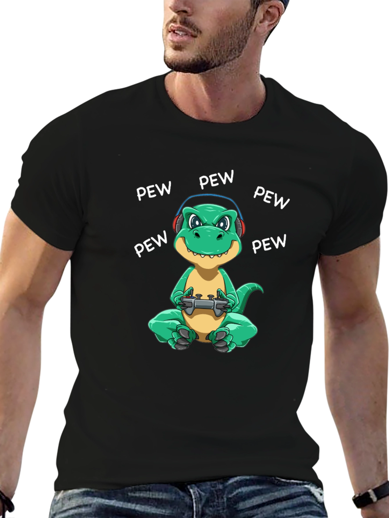 Gamer Dinosaur Graphic T-Shirt