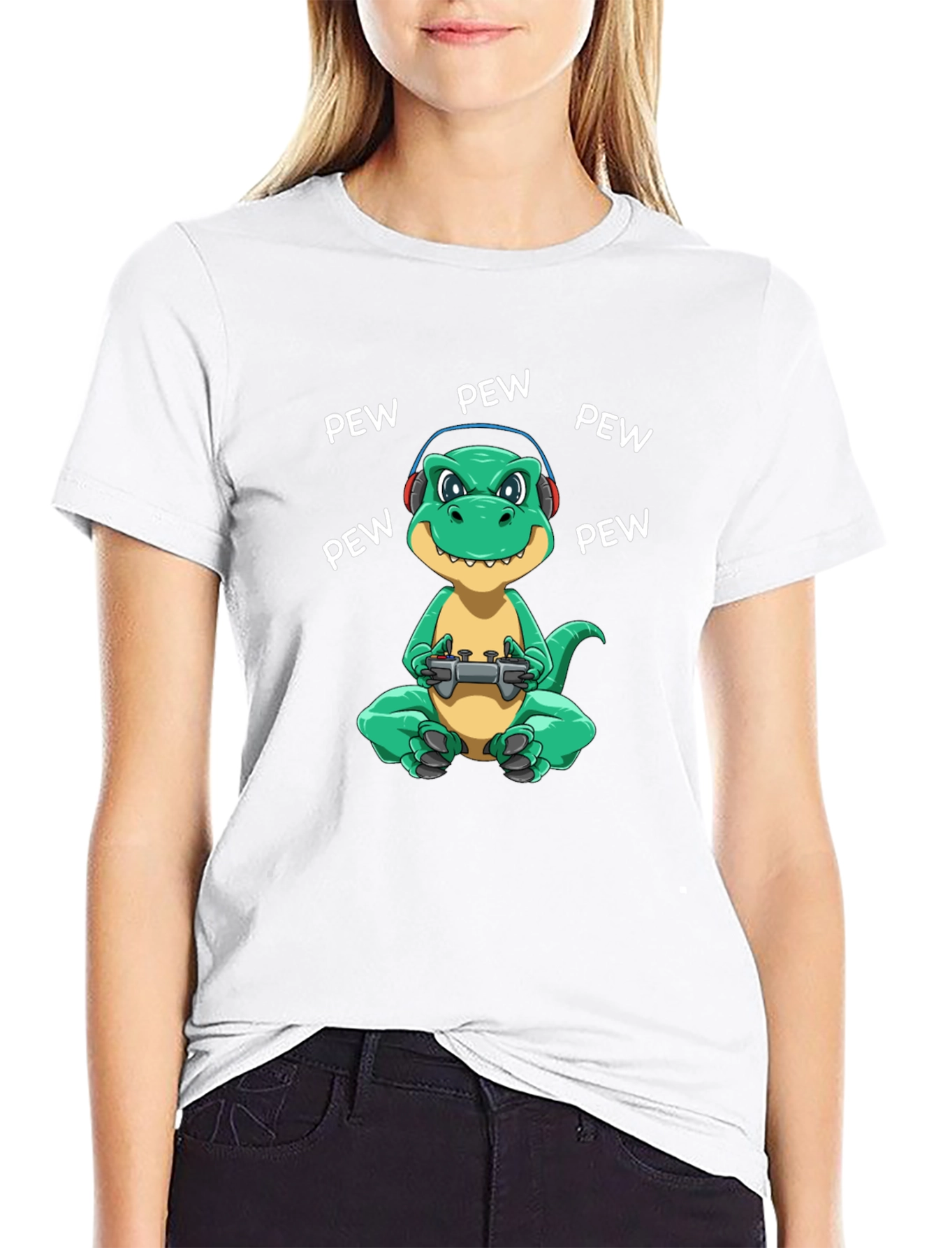 Gamer Dinosaur Graphic T-Shirt