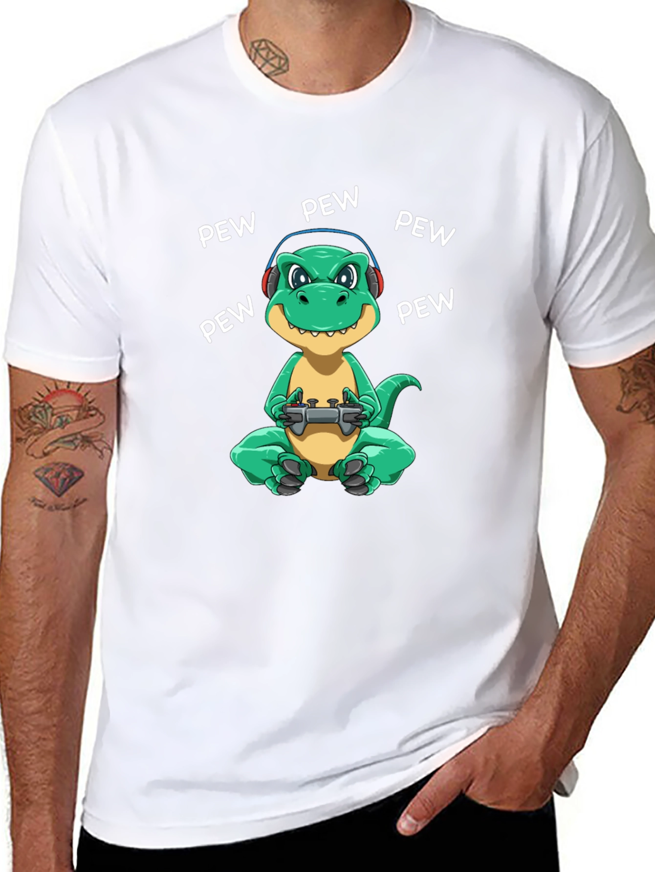 Gamer Dinosaur Graphic T-Shirt