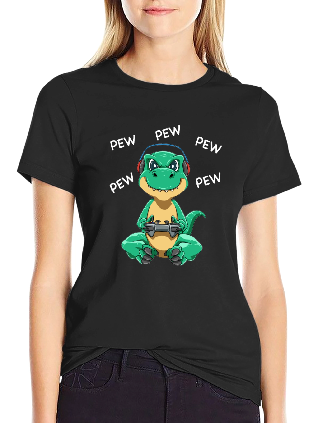 Gamer Dinosaur Graphic T-Shirt