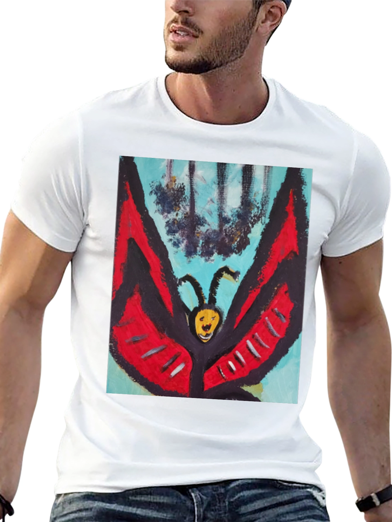 Unique Butterfly Graphic Tee - Black Cotton Blend