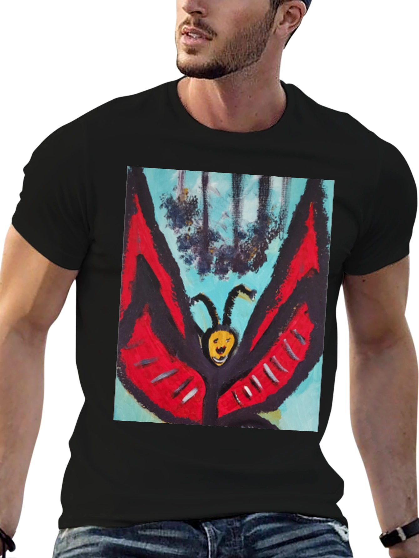 Unique Butterfly Graphic Tee - Black Cotton Blend