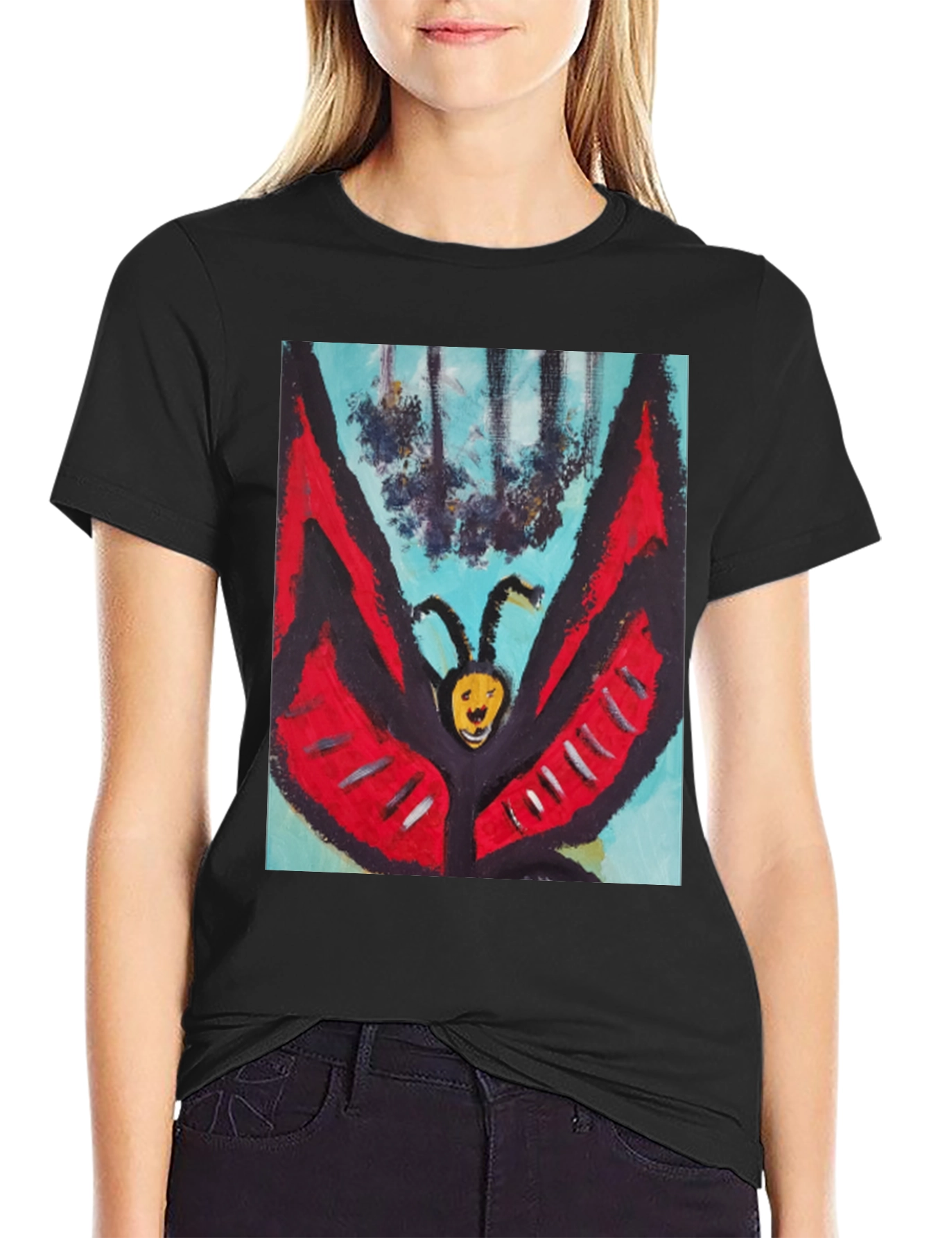 Unique Butterfly Graphic Tee - Black Cotton Blend