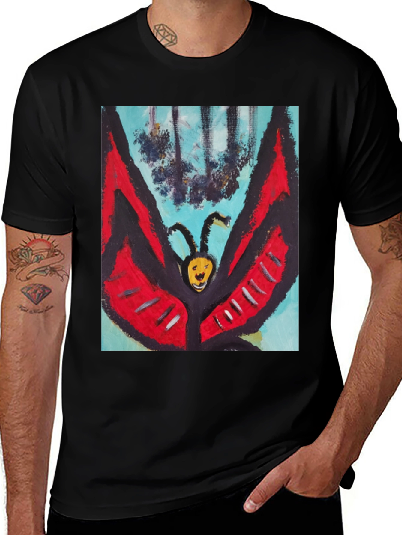 Unique Butterfly Graphic Tee - Black Cotton Blend
