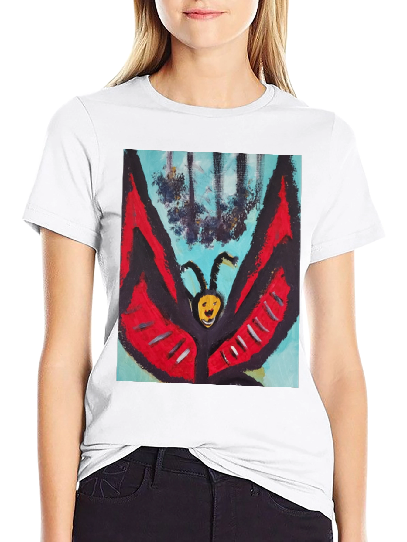 Unique Butterfly Graphic Tee - Black Cotton Blend