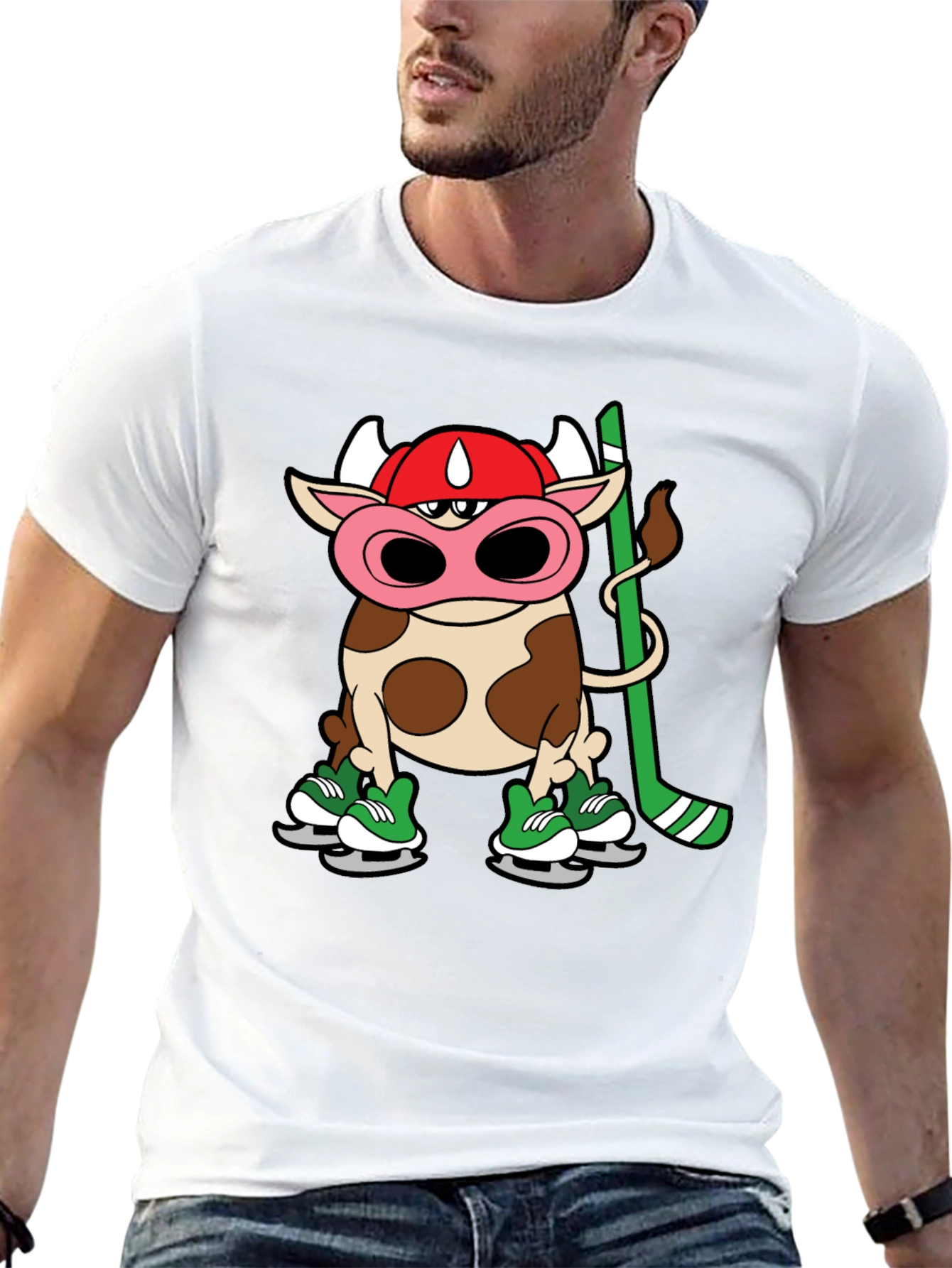 Hockey Cow T-Shirt - Unique Cartoon Tee