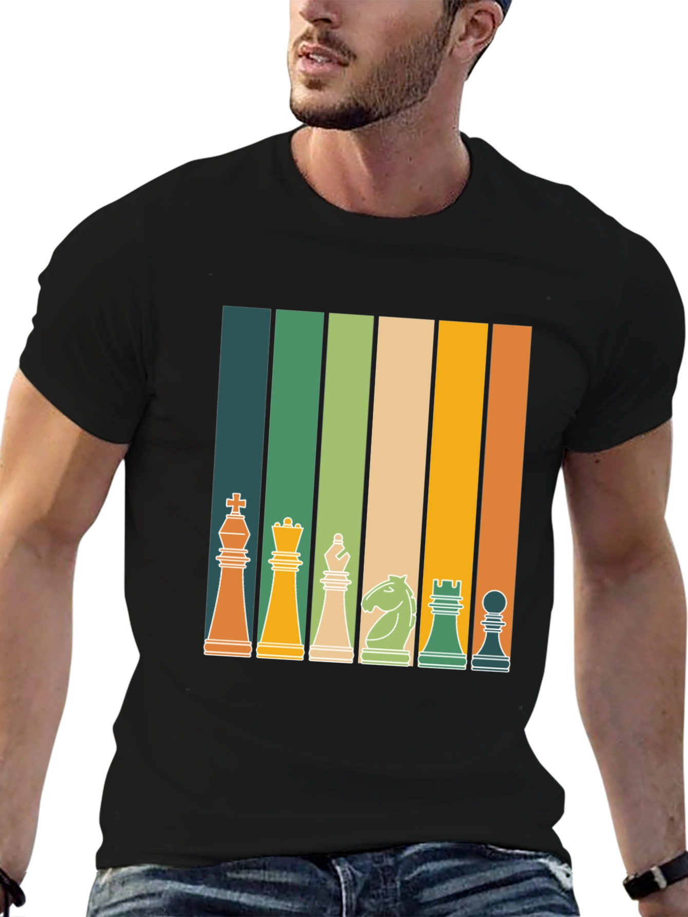 Retro Chess Piece Striped T-Shirt