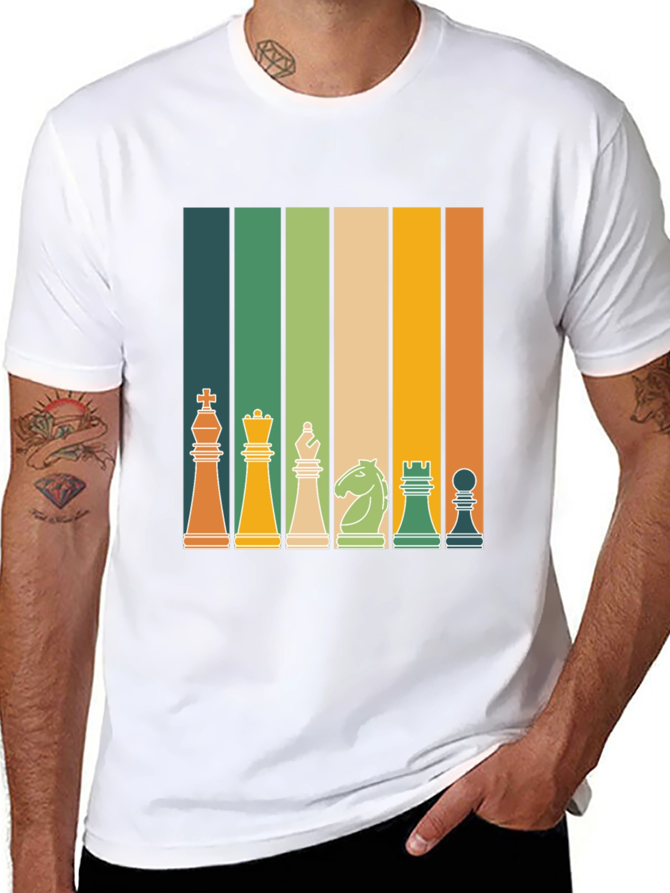 Retro Chess Piece Striped T-Shirt
