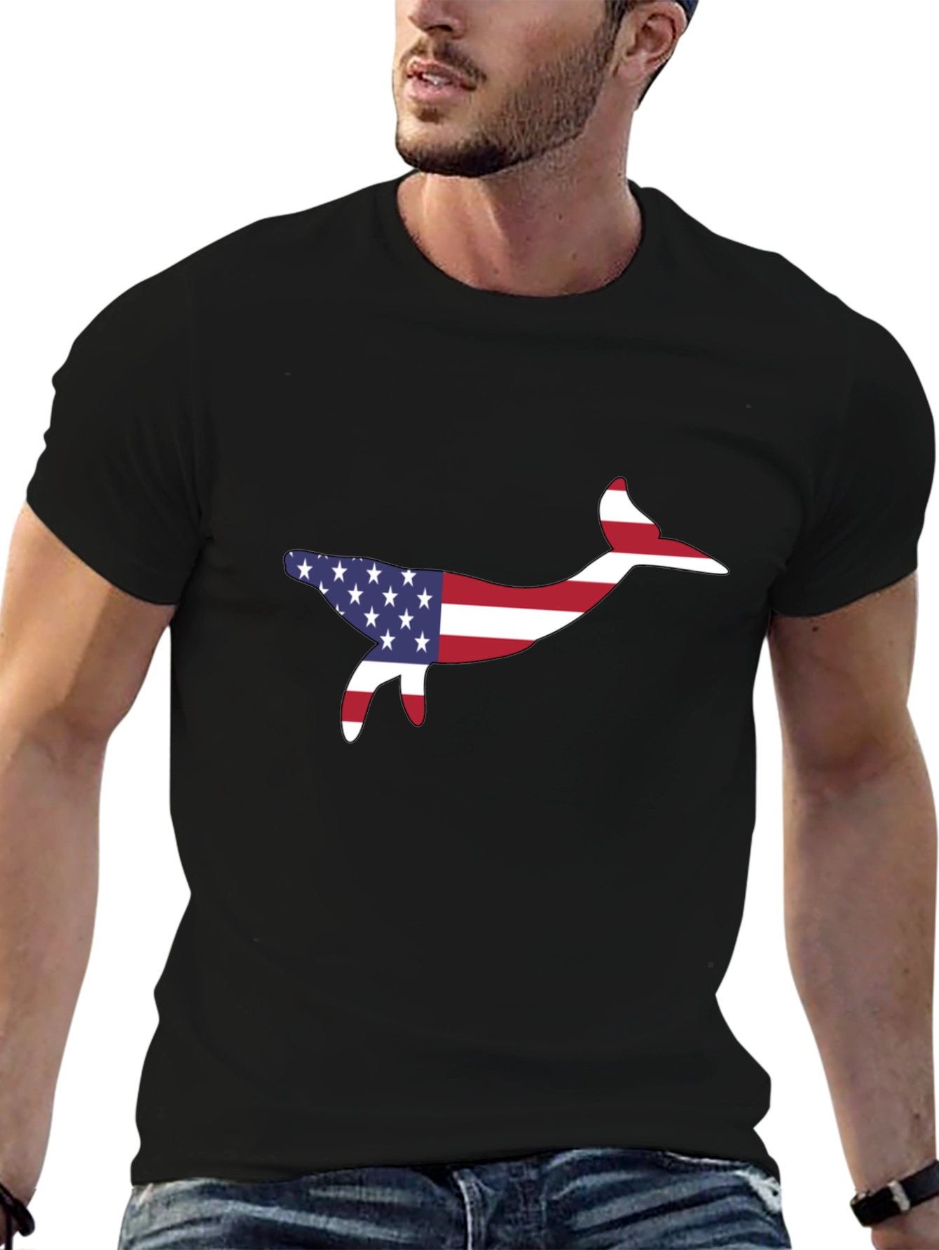 USA Flag Whale Graphic Tee - Patriotic Style