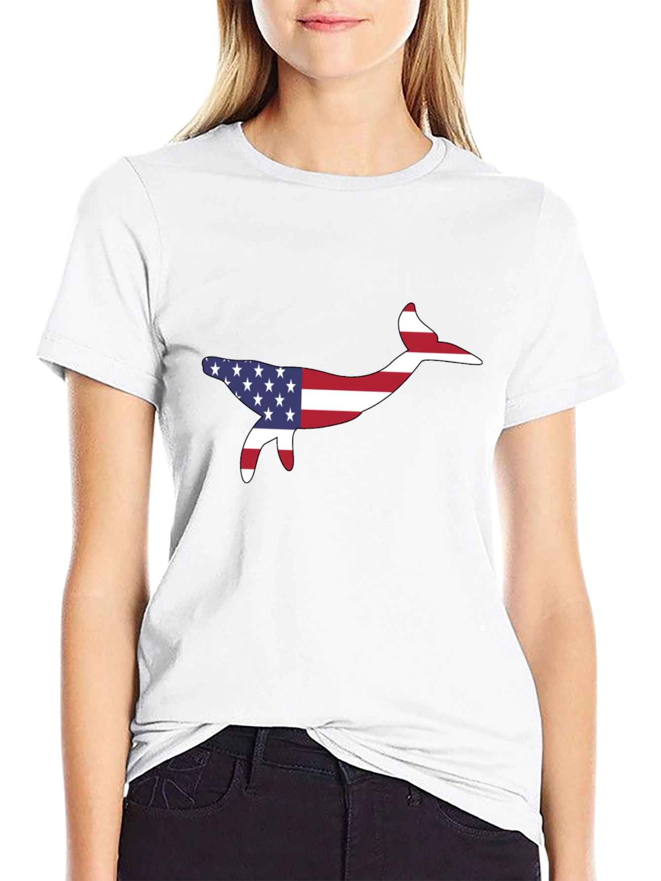USA Flag Whale Graphic Tee - Patriotic Style