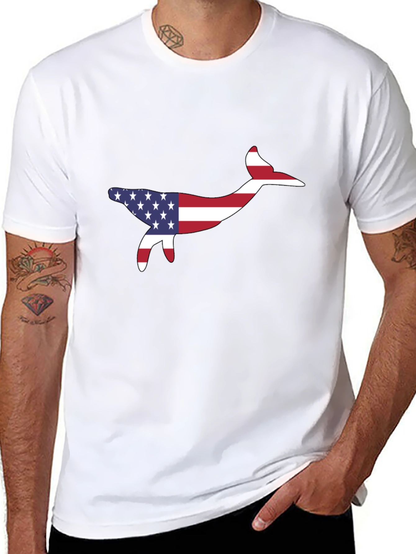 USA Flag Whale Graphic Tee - Patriotic Style