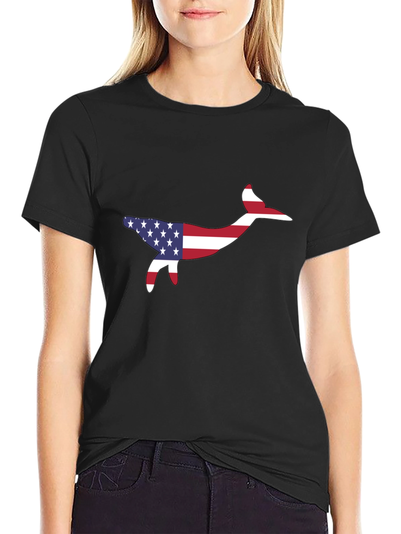 USA Flag Whale Graphic Tee - Patriotic Style