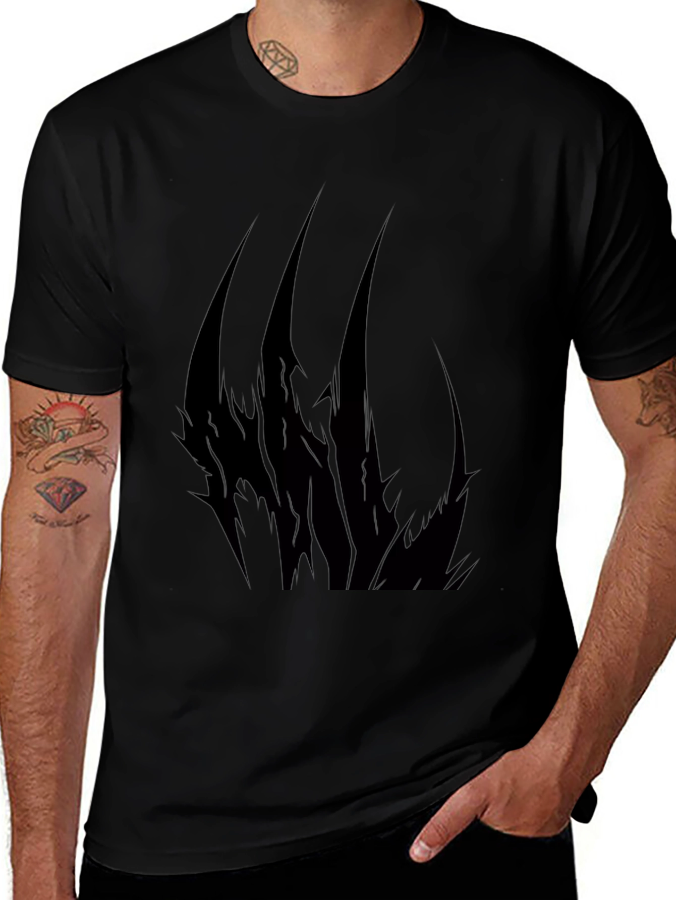 Mens Black T-Shirt with Abstract Claw Design