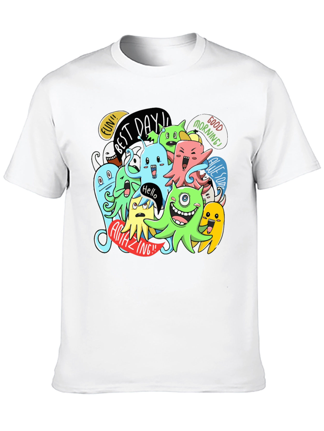 Fun Cartoon Monster Graphic Black T-Shirt