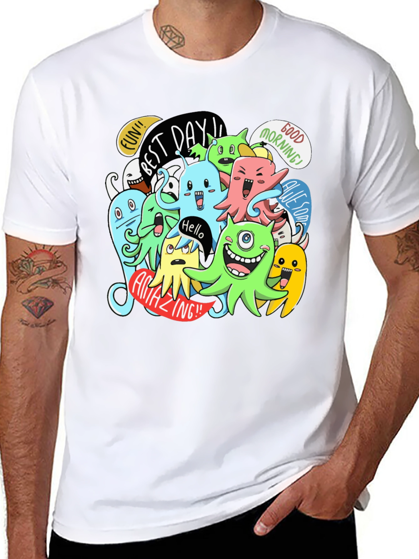 Fun Cartoon Monster Graphic Black T-Shirt