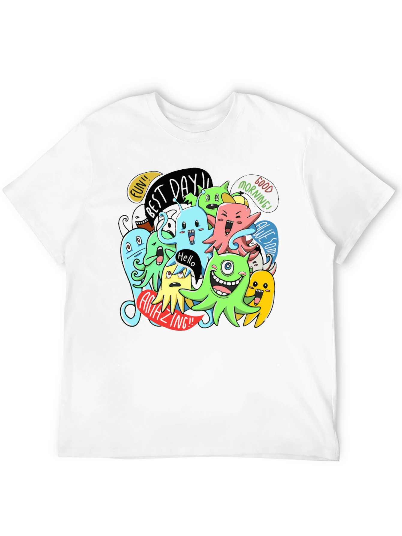 Fun Cartoon Monster Graphic Black T-Shirt