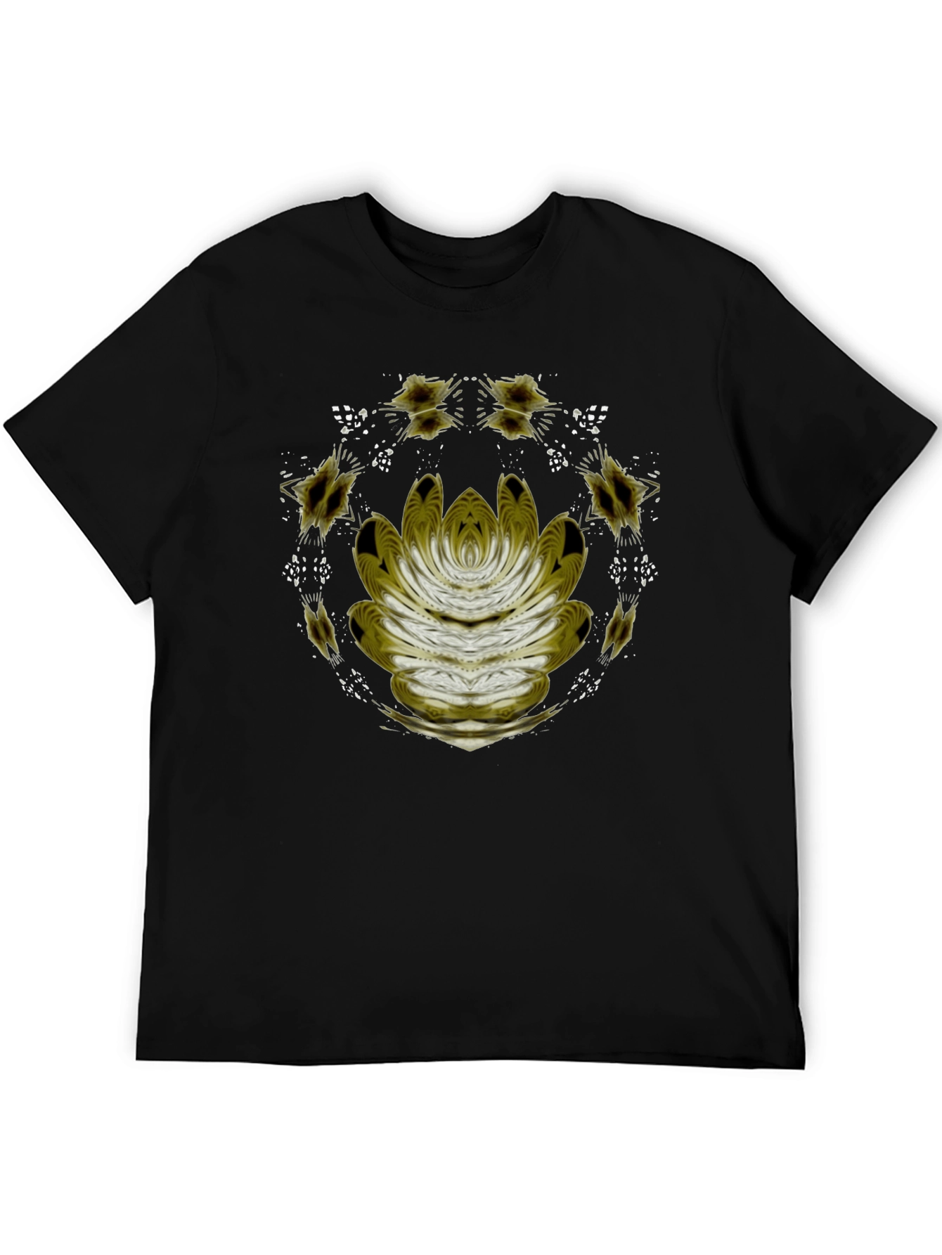 Abstract Lotus Graphic Black T-Shirt
