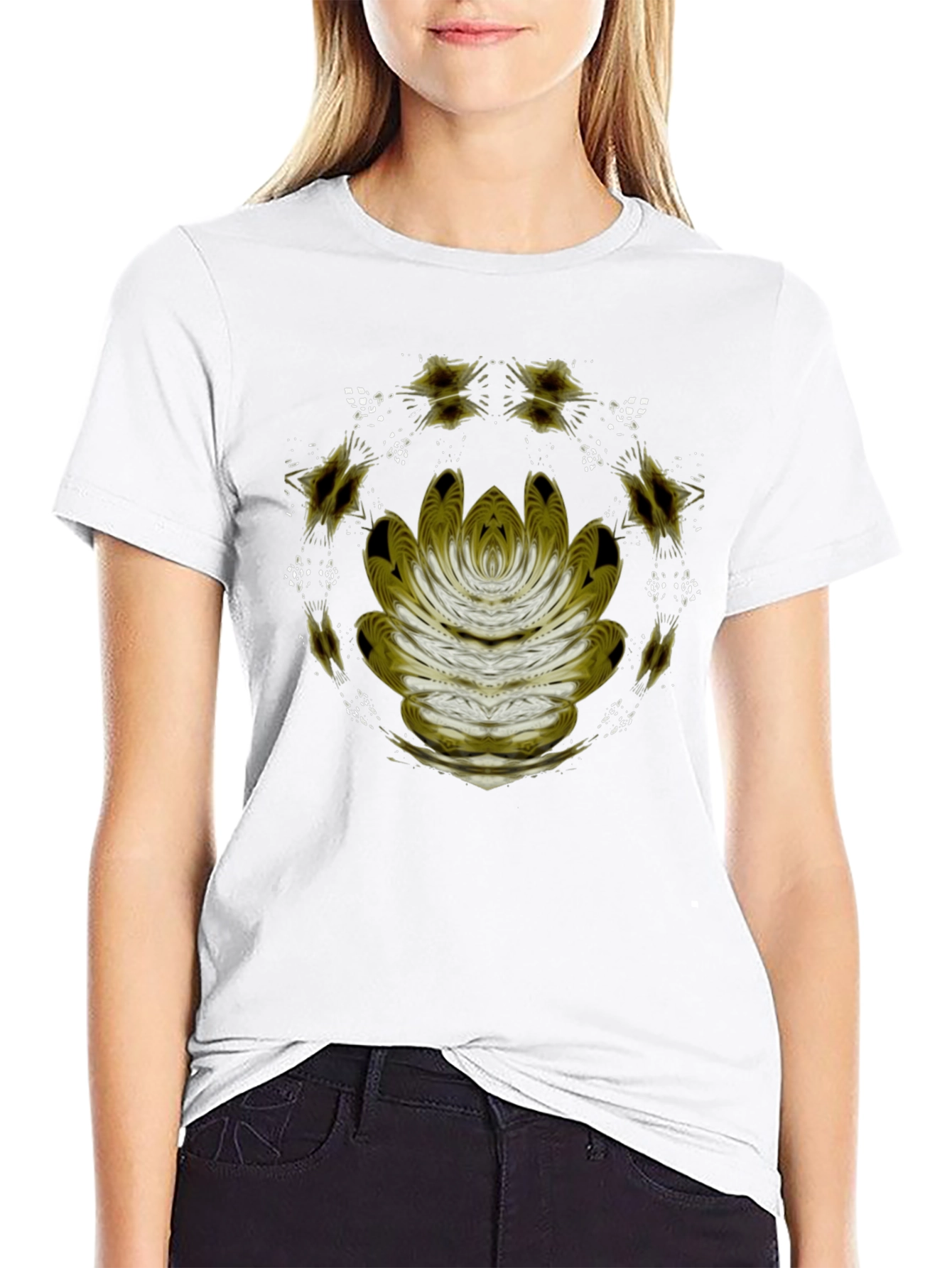 Abstract Lotus Graphic Black T-Shirt