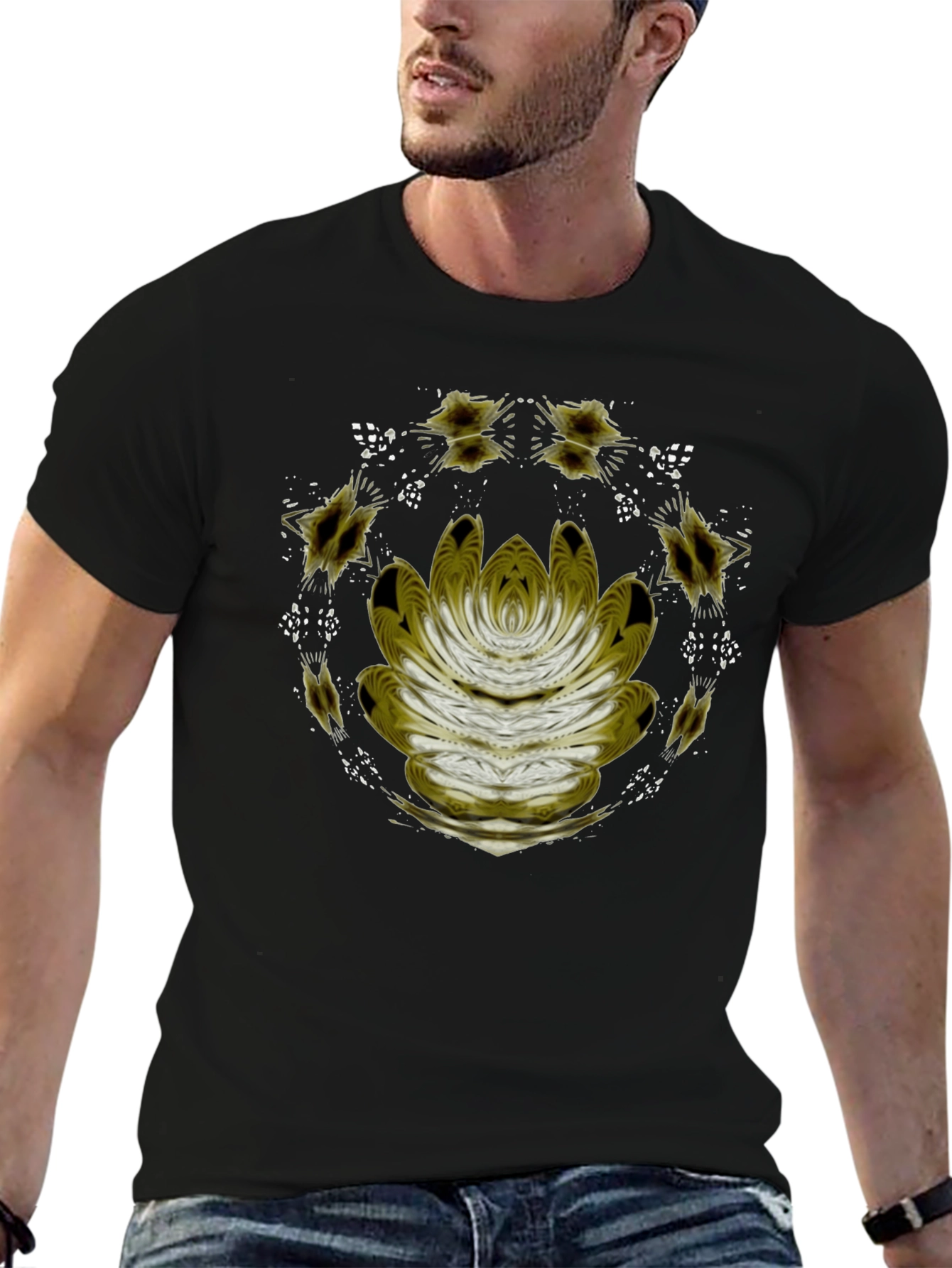 Abstract Lotus Graphic Black T-Shirt
