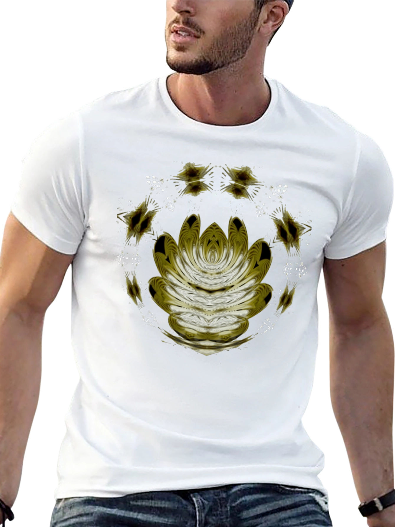 Abstract Lotus Graphic Black T-Shirt