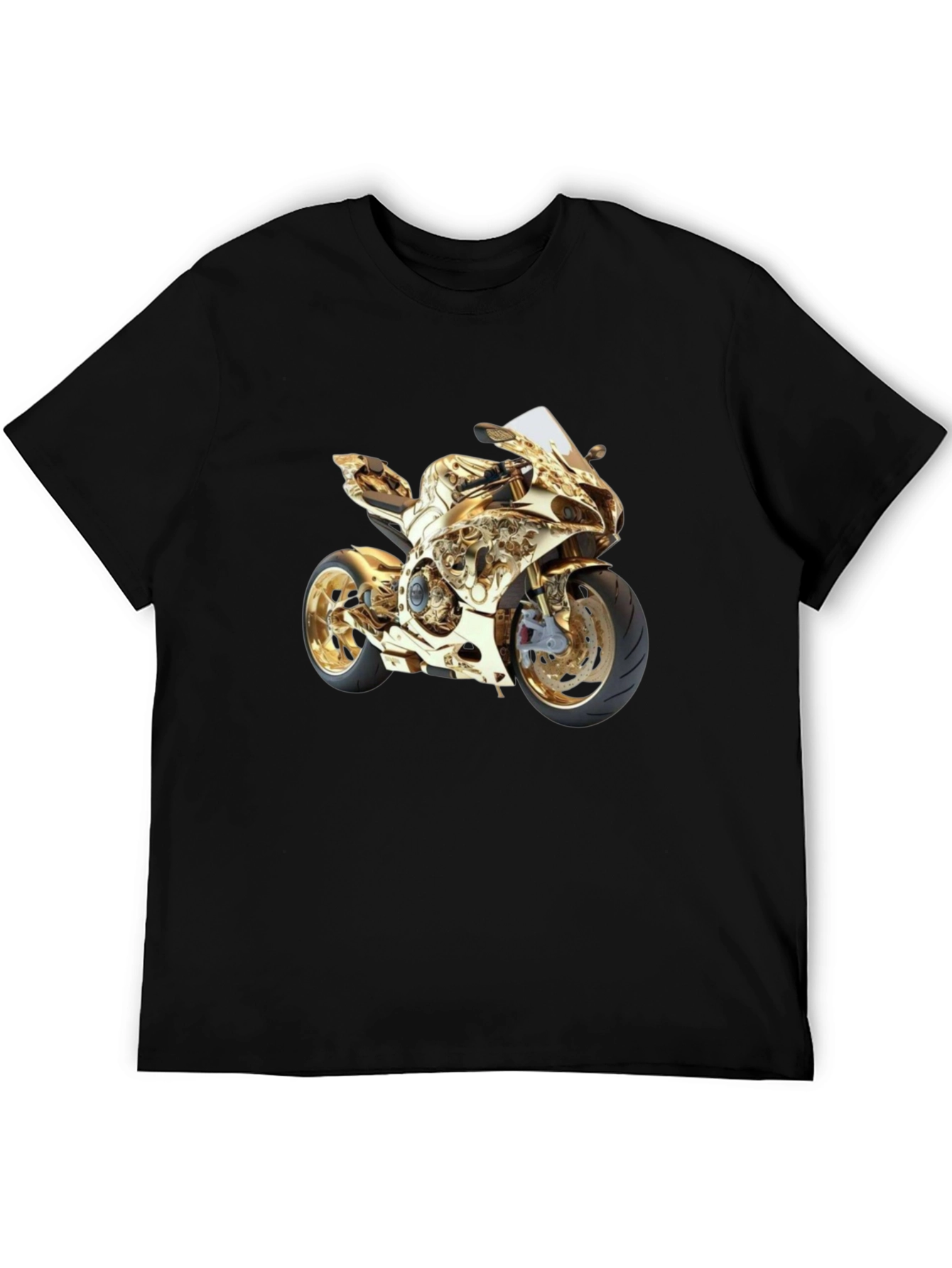 Gold Motorcycle Graphic Tee - Ride in Style