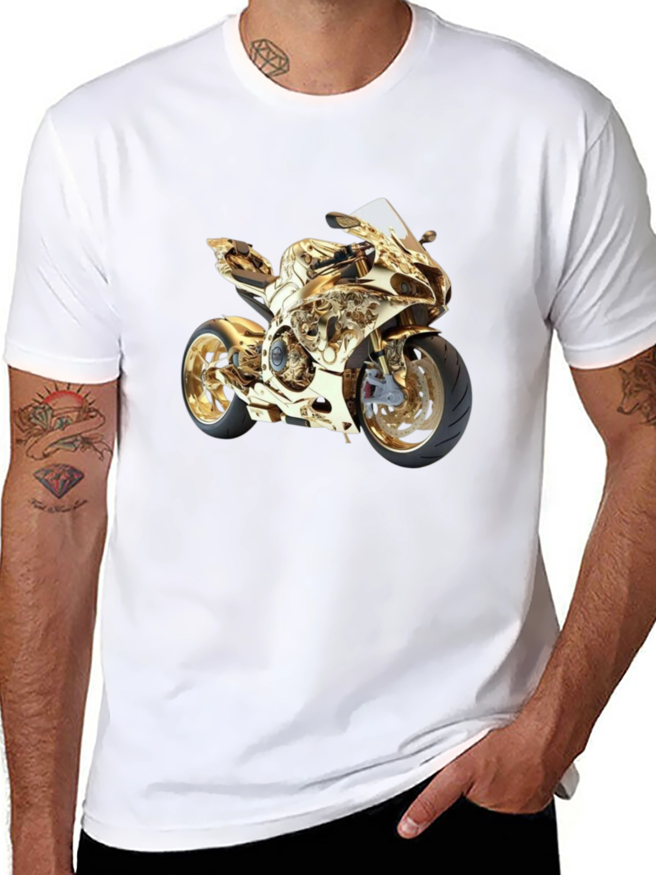 Gold Motorcycle Graphic Tee - Ride in Style